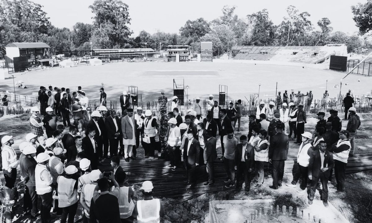 PM Oli Inspects Ongoing Work at Kirtipur Cricket Ground