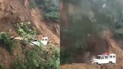 Landslide buries jeep in Parbat