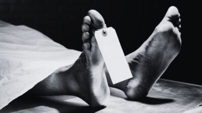 a person's foot with a tag